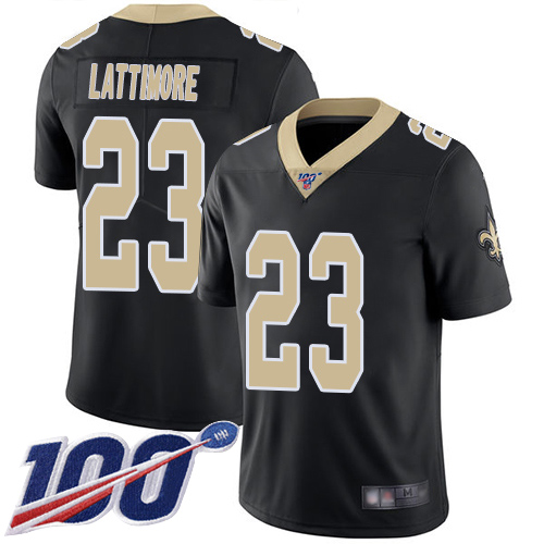 Men New Orleans Saints Limited Black Marshon Lattimore Home Jersey NFL Football 23 100th Season Vapor Untouchable Jersey